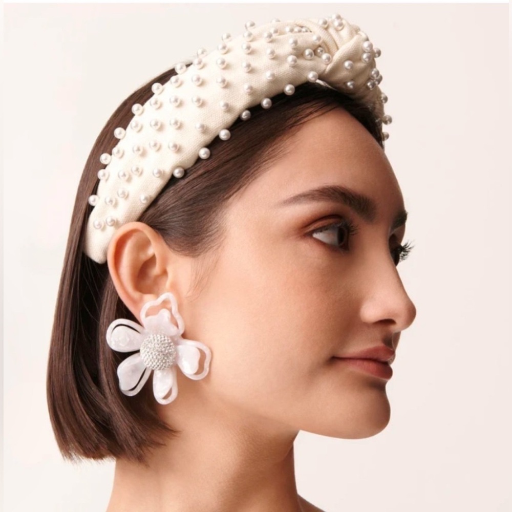 Lele Sadoughi Ivory Woven Pearl Knot Headband